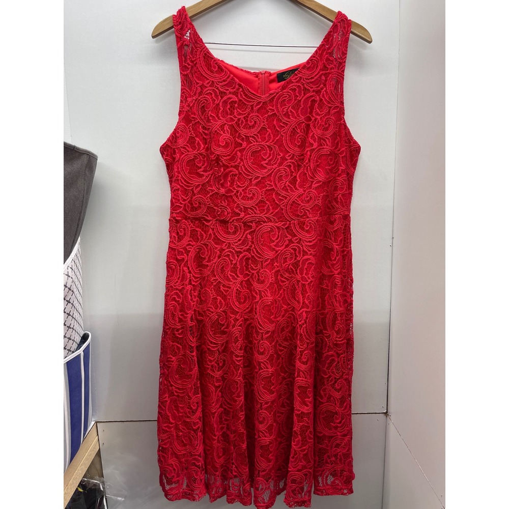 Dressystar Womens Red Floral Lace Cocktail Dress Sleeveless Fit & Flare 3XL